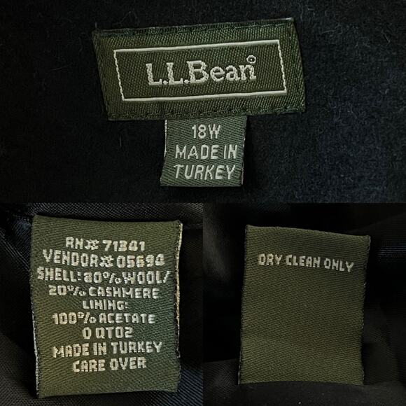 LL Bean Coat Blazer Wool Cashmere Blend 18W Black Pockets - Picture 5 of 16